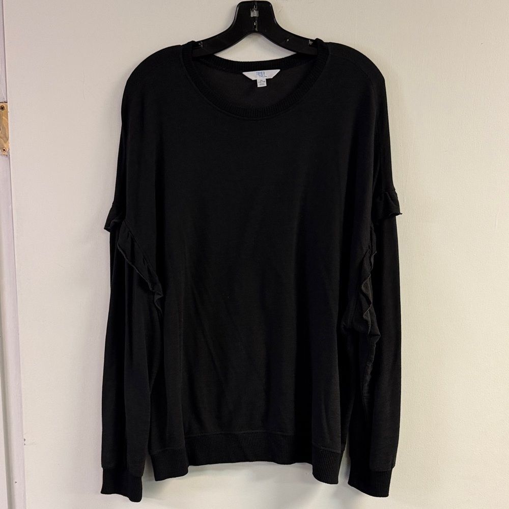 Time & Tru Black Ruffle Long Sleeve Top Size XL